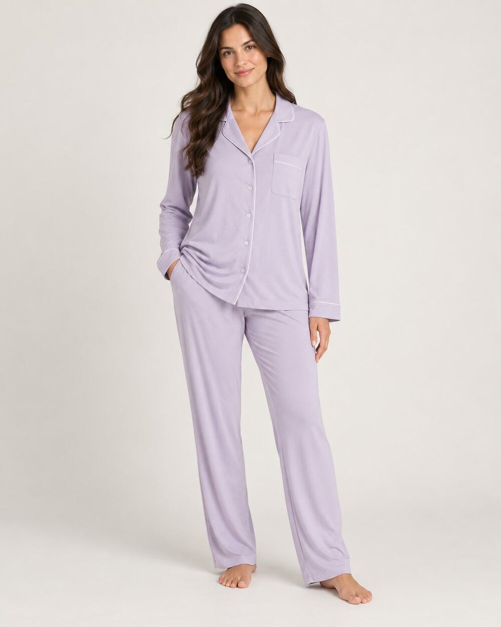 NEW Cozy Earth Bamboo Stretch-Knit Classic Pajama Set Lilac XS